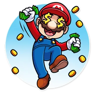 🤑 Mario mario, dinheiro, sinais de dólar, desenho animado, videogame, nintendo telegram sticker