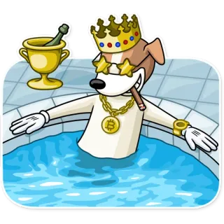 😎 anjing, mahkota, bitcoin, kacamata hitam, kaya, kekayaan, kemewahan whatsapp sticker