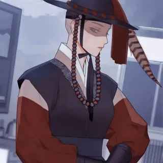 🍨 man, asian, traditional clothing, hat, beads telegram sticker