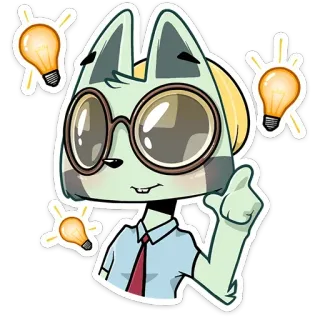 💡 Kartun, Karakter, Lampu, Ide, Kacamata, Ilustrasi telegram sticker