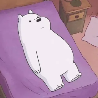 😶 Ice Bear We Bare Bears ours des glaces, we bare bears, dessin animé, ours, couché, lit telegram sticker