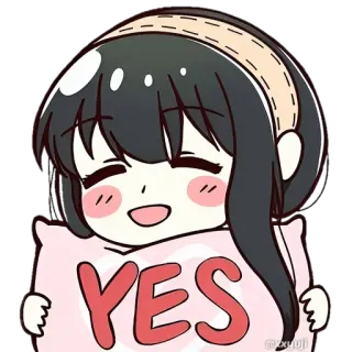 ✅ YES sì, carino, anime, ragazza, adesivo, felice telegram sticker
