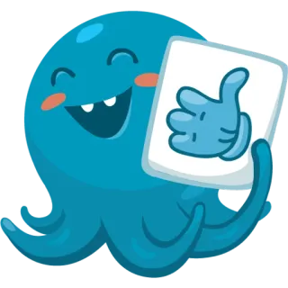👍 문어, 엄지 척, 만화, 스티커, 파란색 telegram sticker