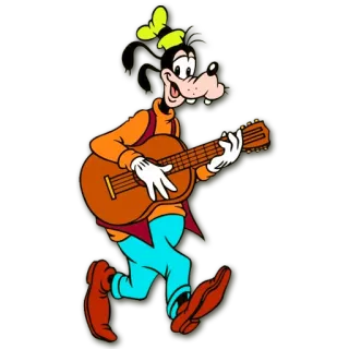 🎶 Goofy cartone animato, goffo, Disney, chitarra, musica, personaggio telegram sticker