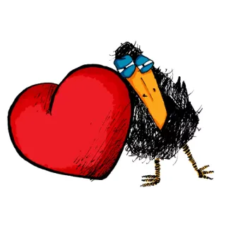 ❤ Karr Karr the Raven raven, bird, heart, love, affection, sketch, cartoon, funny, cute telegram sticker