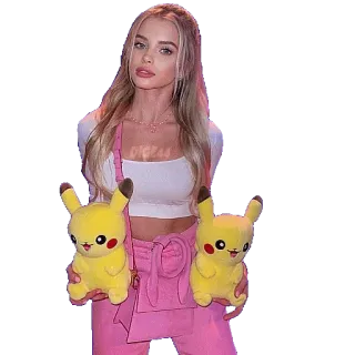 🧸 donna, bionda, pikachu, peluche, rosa, ritratto telegram sticker