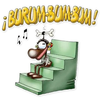 👏 ¡BURUM-BUM-BUM! desenho animado, burum-bum-bum, música, personagem, escadas, exclamação, notas telegram sticker