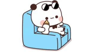 🫖 panda, dibujos animados, gafas de sol, silla, biberón, lindo telegram sticker