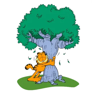 🌳 Garfield cat, cartoon, tree, pet, orange whatsapp sticker
