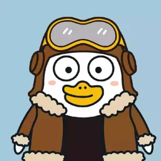 🐣 เป็ด, นักบิน, การ์ตูน, สัตว์, นักบิน, บิน, ตัวละคร telegram sticker