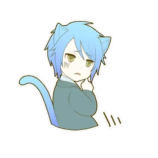 😨 Anime, Gato, Chibi, Azul, Lindo, Ilustración whatsapp sticker