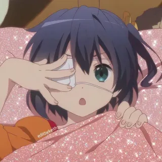 ✨ editbyke.ith anime, girl, bed, eye patch, sparkle, cartoon telegram sticker