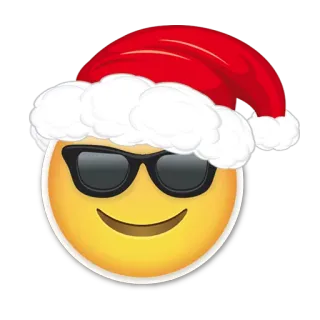 😎 Emoji, Navidad, Gorro de Papá Noel, Gafas de sol, Vacaciones, Festivo, Dibujo animado, Sonriente whatsapp sticker