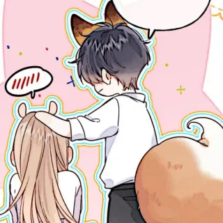 📼 Anime, Manga, Fuchs, Kemonomimi, Kopf tätscheln, Süß, Paar whatsapp sticker
