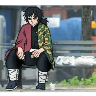 🌊 Giyu Tomioka Demon Slayer Anime, Demon Slayer, Giyu Tomioka, Karakter, Duduk, Bangku telegram sticker