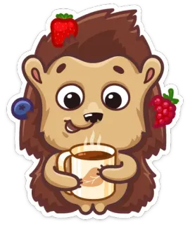 😍 hedgehog, berries, coffee, cute, animal, sticker telegram sticker