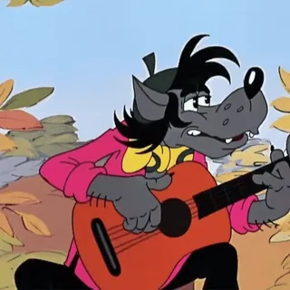 🎸 Wolf Nu, pogodi! wolf, cartoon, guitar, music, russian, soviet telegram sticker
