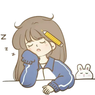 🍄 durmiendo, chica, anime, lápiz, dibujos animados, conejo, lindo whatsapp sticker