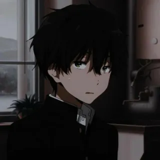 🎥 ragazzo anime, capelli scuri, triste, uniforme scolastica, ritratto telegram sticker