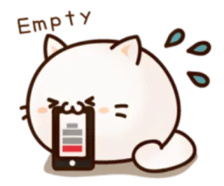 🐱 Empty кот, низкий заряд, телефон, милый, мультфильм, грустный, уставший, интернет-мем telegram sticker