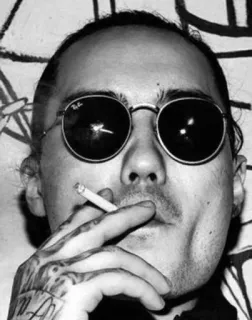 😎 person, smoking, sunglasses, cigarette, portrait, tattoos, black and white telegram sticker
