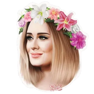 😇 Adele Адель, певица, венок из цветов, портрет, иллюстрация telegram sticker