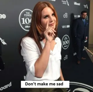 ☝️ Don't make me sad lana del rey, cantora, celebridade, cultura pop, tristeza, humor telegram sticker