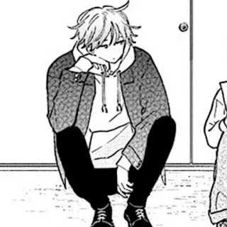 🍳 Anime, Mangá, Garoto, Sentado, Casual, Preto e branco telegram sticker