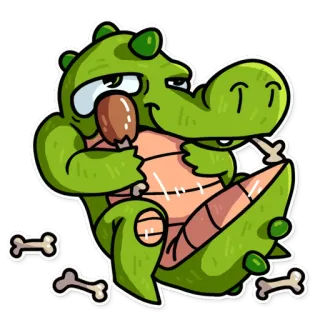 🐔 Alligator, Crocodile, Reptile, Dessin animé, Animal, Viande, Os telegram sticker