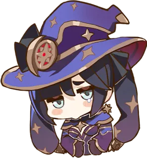 🥺 Mona Genshin Impact 애니메이션, 비디오 게임, 원신, 모나, 마법사, 슬픈, 귀여운, 카와이 telegram sticker
