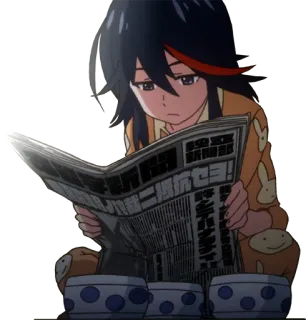 🧐 Ryuko Matoi Kill la Kill Anime, Ragazza, Giornale, Leggendo, Pigiama, Kill la Kill, Ryuko Matoi whatsapp sticker