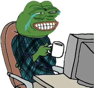 😂 Pepe the Frog Mem, Żaba, Płacz, Komputer, Kawa, Internet telegram sticker