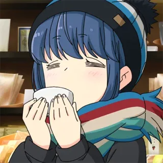 🍵 Anime, Garota, Bebendo, Inverno, Cachecol, Chapéu, Fofa telegram sticker