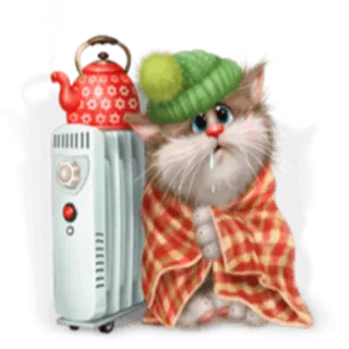 ❄️ gato, doente, constipado, bule, aquecedor, quente whatsapp sticker