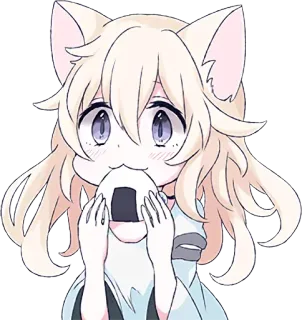💗 anime, cat girl, kawaii, cute, onigiri, eating telegram sticker