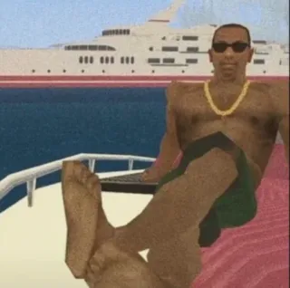 🤘 CJ Grand Theft Auto Grand Theft Auto, CJ, Видеоигра, Мультфильм, Оружие, Преступление, Лодка telegram sticker