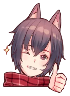 ☺️ anime, cat ears, thumbs up, cute, winking, scarf telegram sticker