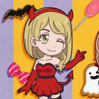 🎐 Menina anime, Halloween, Diabo, Fofo, Desenho animado, Adesivo whatsapp sticker