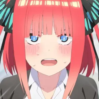 🦋 Nino Nakano The Quintessential Quintuplets Anime, Personaje, Nino, The Quintessential Quintuplets, Chica anime, Pelo rojo, Accesorios mariposa telegram sticker