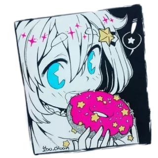 😐 アニメガール, ドーナツ, 食べる, 可愛い, かわいい, 星, イラスト telegram sticker