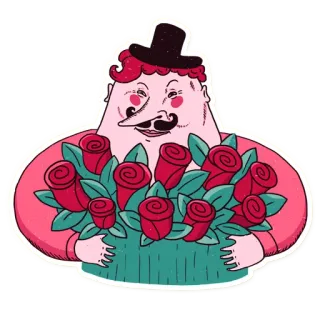 ❤ Mann, Rosen, Blumen, Zylinder, Blumenstrauß telegram sticker