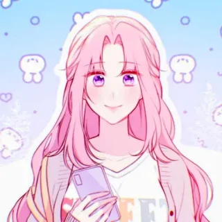 🎟 STUFF dziewczyna anime, różowe włosy, kreskówka, urocza, telefon telegram sticker