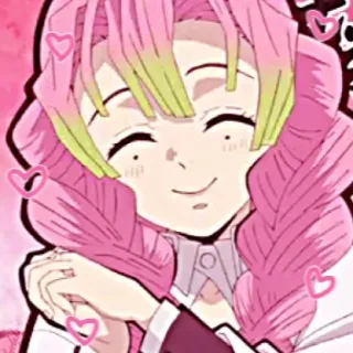 😄 Mitsuri Kanroji Demon Slayer anime, demon slayer, mitsuri kanroji, love pillar, pink hair, hearts, cute, manga telegram sticker