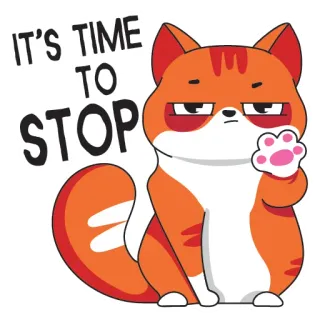 ✋ It's TIME TO STOP cat, stop, orange, cartoon, time, animal telegram sticker