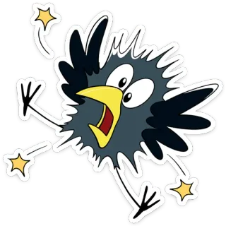 😳 corvo, pássaro, desenho animado, amarelo, preto, animal, fofo, ilustração telegram sticker