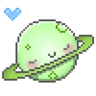 💚 planet, cute, kawaii, sticker, pixel art, green, cartoon, space telegram sticker