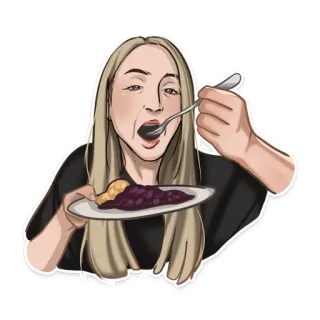 🤤 woman, eating, food, pie, cartoon telegram sticker