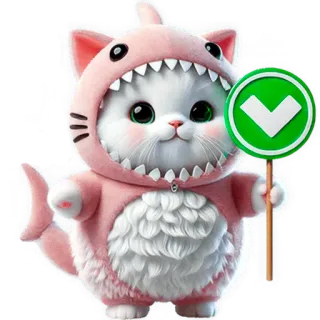 👍 kat, haai, kitten, schattig, dier, kostuum, groen vinkje telegram sticker