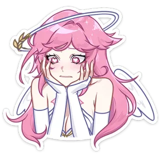 😞 anime, chica, ángel, lindo, pelo rosa, halo, kawaii, sticker telegram sticker