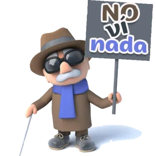 😔 No Vi Nada cieco, uomo, cartello, 3d, cartone animato, non ho visto niente, non ho visto nulla telegram sticker